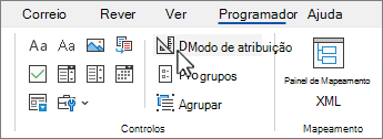 Separador Programador com o botão Modo de estrutura selecionado