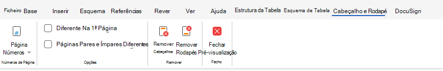 Opções de Cabeçalho e Rodapé no friso