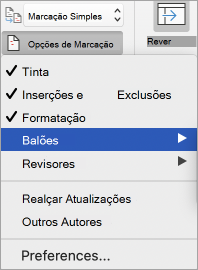 Controlar as opções de marcação de alterações