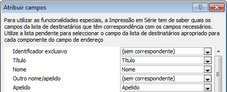 Caixa de diálogo Atribuir Campos