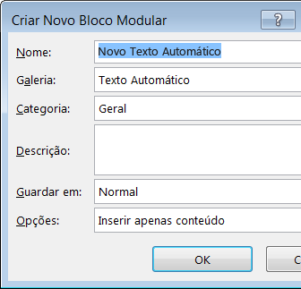 Caixa de diálogo Criar Novo Bloco Modular