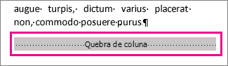 selecionar uma quebra de coluna com a opção Mostrar Formatação ativada