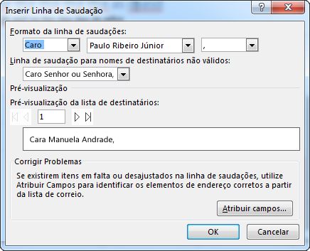 Opções de Linha de Saudações