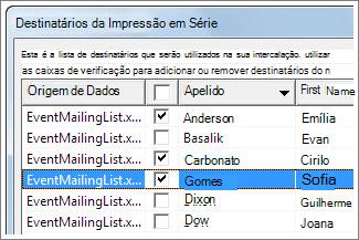 Selecione as linhas clicando nas caixas de verificação