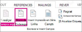 Campo de impressão em série Inserir Bloco de Endereços