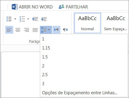 Botão Espaçamento entre linhas