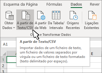 Selecionar Texto/CSV a partir do separador Dados
