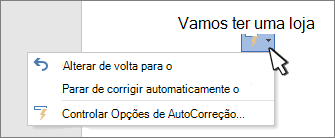 Botões e menu de opções de Correção Automática num trabalho corrigido num documento