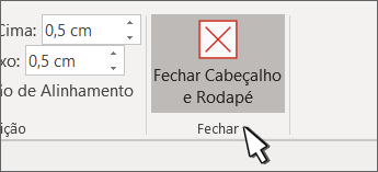 O botão Fechar Cabeçalho