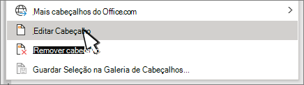 Editar cabeçalho selecionado na caixa de diálogo Cabeçalho