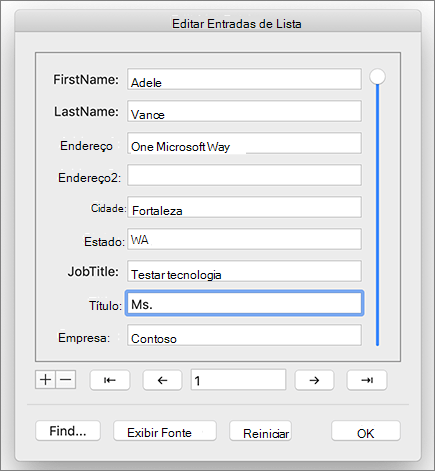 Caixa de diálogo Editar destinatários