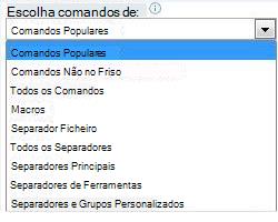 Lista 'Escolher comandos'