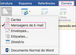 impressão em série para e-mail