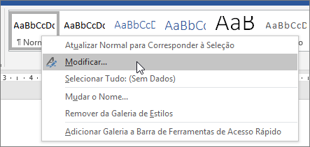Clique com o botão direito do rato no estilo Normal e selecione Modificar.