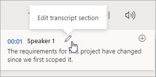Selecione Editar secção de transcrição