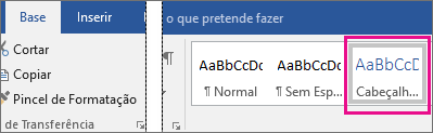 O Cabeçalho 1 está realçado no separador Base.