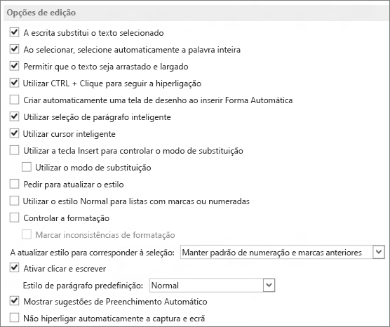 Word 2013 editing options