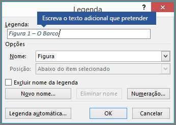 Escreva qualquer texto personalizado opcional para as suas legendas no campo da etiqueta.