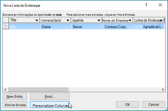 Para adicionar colunas personalizadas à sua lista de e-mails, clique no botão Personalizar colunas.
