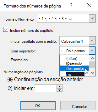 Escolher estilos de número de capítulo
