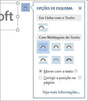 Clique nas opções de esquema para escolher a forma como o texto se ajusta à volta da imagem inserida.