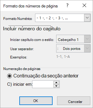 A caixa de diálogo Formato do Número de Página
