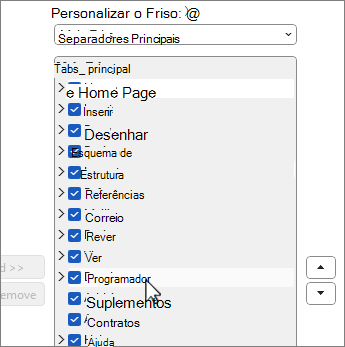 Caixa de diálogo Personalizar friso com o programador selecionado