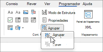 Menu de controlo de grupo