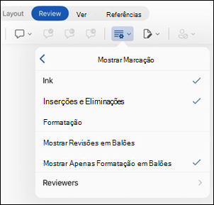 Word para iPad mostrar opções de marcação