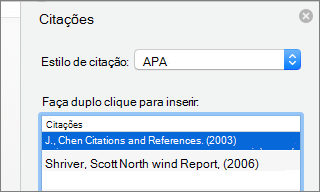 Painel Citações com lista de citações.