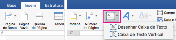 No separador Inserir, a opção Caixa de Texto está realçada.