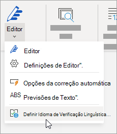 No separador Rever, clique em Definir Idioma de Verificação Linguística no Editor >