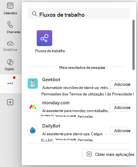 Fluxos de trabalho na vista de mais aplicações