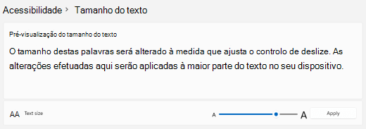 controlo de deslize tamanho do texto Windows 11