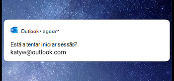 Captura de ecrã a mostrar o Outlook Mobile a pedir-lhe para iniciar sessão