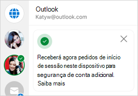 Captura de ecrã a mostrar a confirmação de início de sessão