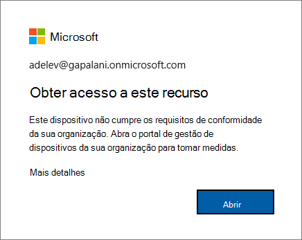 A mensagem de erro apresentada quando tem sessão iniciada no browser Edge.
