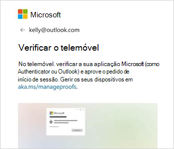 Captura de ecrã a mostrar o pedido de início de sessão com texto a indicar para verificar a sua aplicação Outlook