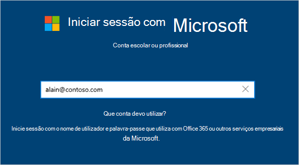 Ecrã de início de sessão com endereço de e-mail
