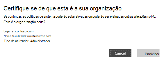Certifique-se de que este é o ecrã de verificação da sua organização