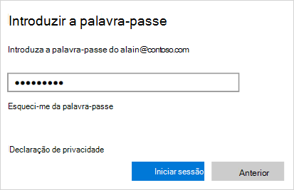Ecrã Introduzir palavra-passe