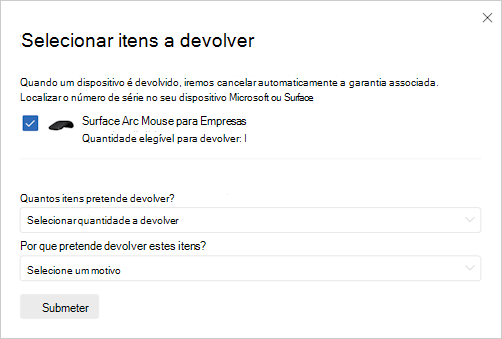 Instantâneo para selecionar devolver.