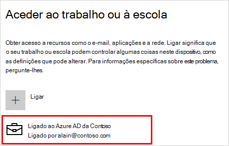 Aceder ao ecrã escolar ou profissional com a conta Contoso ligada