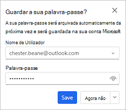 Captura de ecrã a mostrar a caixa de diálogo que oferece para guardar a sua palavra-passe