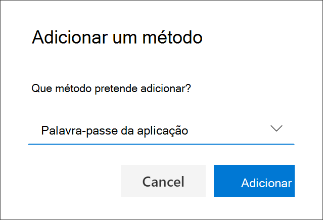 Caixa Adicionar método, com a Palavra-passe da aplicação selecionada