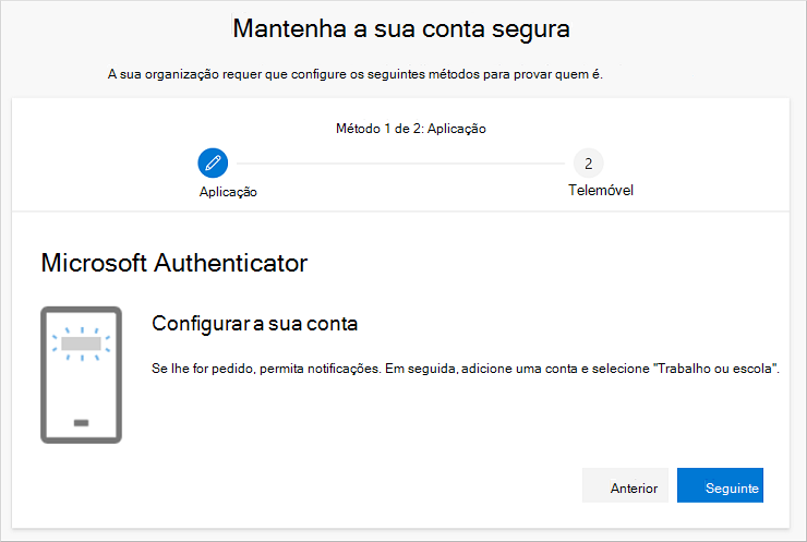 Manter a sua conta segura, a mostrar o autenticador Configurar a página da conta