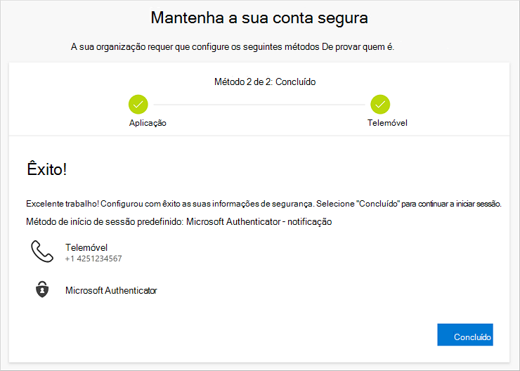 Página do assistente concluída com êxito