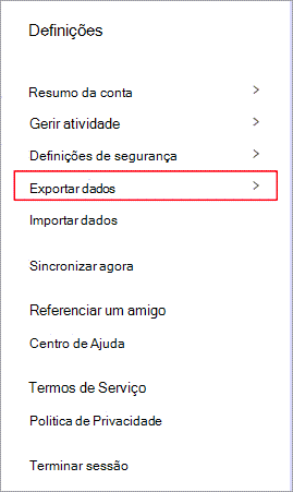 O menu de definições de Dashlane com a opção Exportar dados realçada.