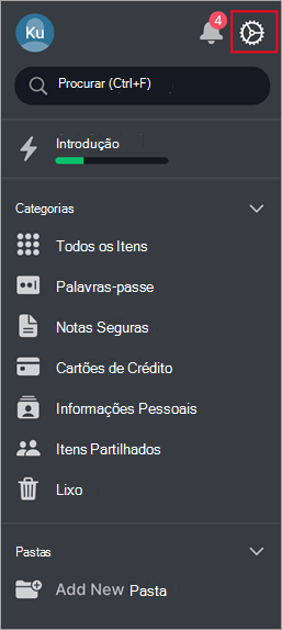 O botão de definições do NordPass
