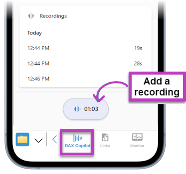 Image highlights DAX Copilot menu and call out box